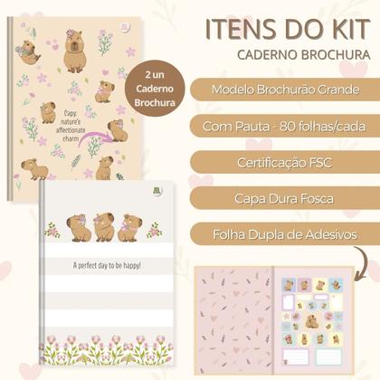 Imagem de Kit Caderno Grande Capivara Brochura Capa Dura Kit 2un com Pauta + Caderno Desenho 60fls Escolar para Ensino Fundamental