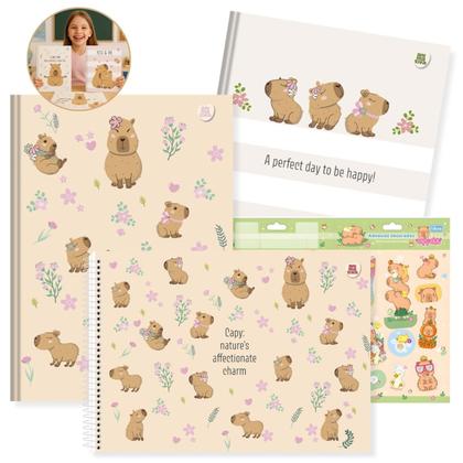 Imagem de Kit Caderno Grande Capivara Brochura Capa Dura Kit 2un com Pauta + Caderno Desenho 60fls Escolar para Ensino Fundamental