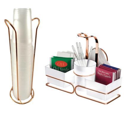 Imagem de Kit Café 2 Peças Suporte Copos 200ml Porta Sachês Mexedores Guardanapos Rose Gold - Future