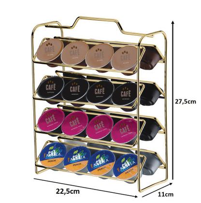 Imagem de Kit Café 3 Peças Suporte 32 Cápsulas Dolce Gusto Porta Guardanapos Sachês Dourado - Future