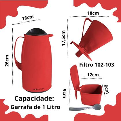 Imagem de Kit Café com 6 Peças, Garrafa térmica, Leiteira, Pote Hermético pra Pó, Suporte para filtro, Açucareiro e Colher medidora
