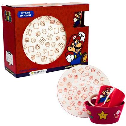 Imagem de Kit Café Da Manhã Caneca Bowl Cerâmica Mario Zona Criativa