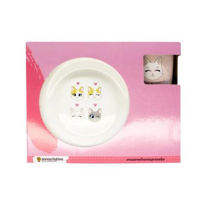 Imagem de Kit Cafe da Manha Caneca Bowl e Prato Ceramica Eu Amo Gatos Zona Criativa - 10025662