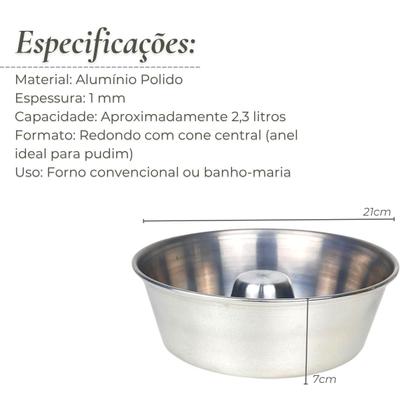 Imagem de Kit Café da Tarde Jogo Com Assadeira Forma Redonda com Furo no Meio N20 e Cuscuzeira N14 em Alumínio Polido