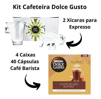 Imagem de Kit Cafeteira Expresso Arno Dolce Gusto Mini Me Vermelha 127V 2 Xícaras 40 Cápsulas Alpino  Café Rápido e Sabor Intenso