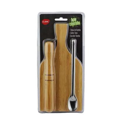 Imagem de Kit Caipirinha Com Tábua e Socador de Bambu E Colher Inox