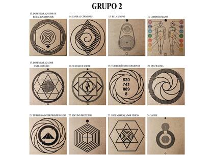 Imagem de Kit Caixa + 12 Principais Gráficos Radiestesia do Grupo 2 MDF Cru 20x20cm + Relógio c/ Prancha