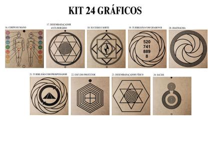 Imagem de Kit Caixa + 24 Gráficos Radiestesia MDF Cru 20x20cm 3mm + Relógio Prancha Francesa - 