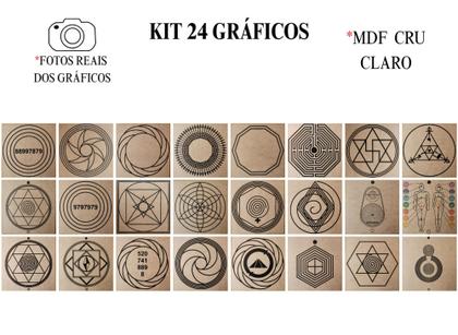 Imagem de Kit Caixa + 24 Gráficos Radiestesia MDF Cru 20x20cm 3mm + Relógio Prancha Francesa - 