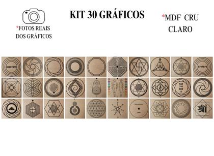 Imagem de Kit Caixa + 30 Gráficos Radiestesia MDF Cru 20x20cm 3mm + Relógio Prancha Francesa - 