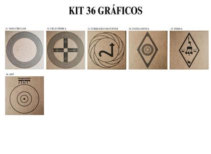 Imagem de Kit Caixa + 36 Gráficos Radiestesia MDF Cru 20x20cm 3mm + Relógio Prancha Francesa - 