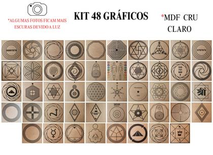 Imagem de Kit Caixa + 48 Gráficos Radiestesia MDF Cru 20x20cm 3mm + Relógio Prancha Francesa - 