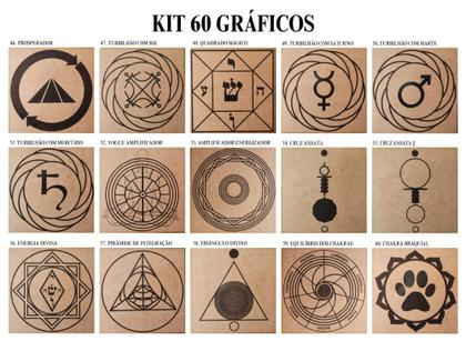 Imagem de Kit Caixa + 60 Gráficos Radiestesia MDF Cru 20x20cm 3mm + Relógio Prancha Francesa - 