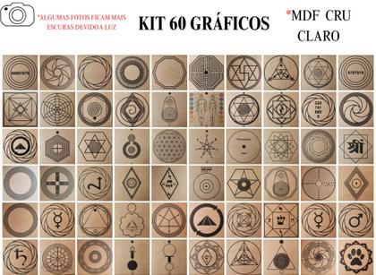 Imagem de Kit Caixa + 60 Gráficos Radiestesia MDF Cru 20x20cm 3mm + Relógio Prancha Francesa - 