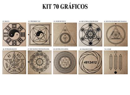 Imagem de Kit Caixa + 70 Gráficos Radiestesia MDF Cru 20x20cm 3mm + Relógio Prancha Francesa - 