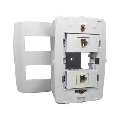 Imagem de KIT - Caixa de Sobrepor 4x2 + Espelho com 2 Saídas RJ45 Separadas Horizontal - Ilumi