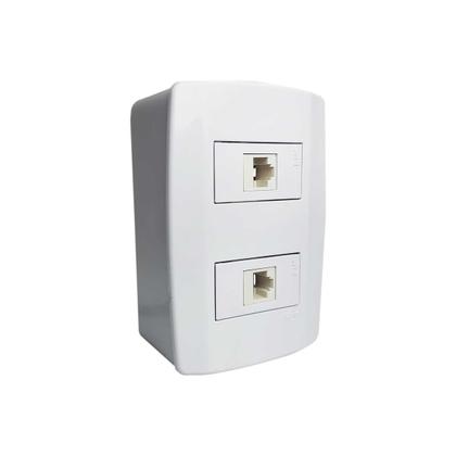 Imagem de KIT - Caixa de Sobrepor 4x2 + Espelho com 2 Saídas RJ45 Separadas Horizontal - Ilumi