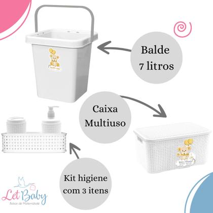 Imagem de Kit Caixa Organizadora Cesto de roupas Rattan bebê Balde Lixeira Saboneteira - MeninoouMenina