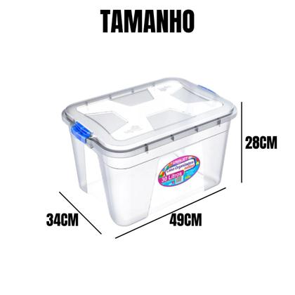 Imagem de Kit caixa organizadora grande transparente com tampa e travas 30 litros