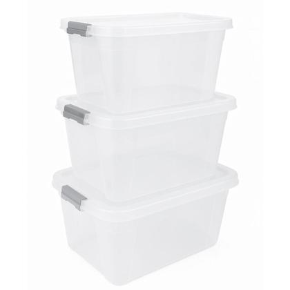 Imagem de Kit caixa organizadora grande transparente com tampa e travas 30 litros