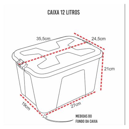 Imagem de Kit Caixa Organizadora Transparente 12 Litros Com tampa e Travas