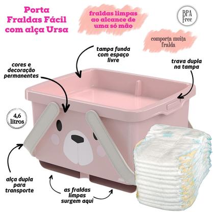 Imagem de Kit caixa porta fraldas com alça e porta chupetas ursa Plasutil