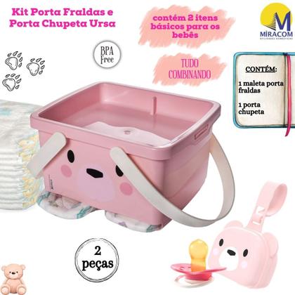 Imagem de Kit caixa porta fraldas com alça e porta chupetas ursa Plasutil