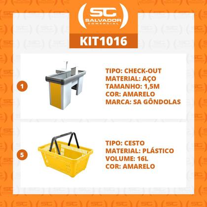 Imagem de KIT - Caixa Supermercado Empacotador Check-out 1,5m Recorte + 5 Cestos de Compras Amarelo