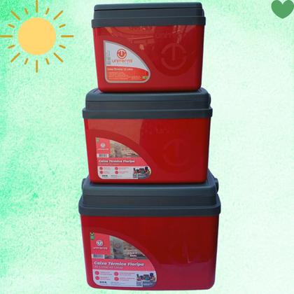Imagem de Kit Caixa térmica Cooler 7,5L + 15L + 30L Alça Tampa bandeja FloripaUnitermi Cerveja Praia Churrasco
