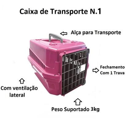 Imagem de Kit Caixa Transporte Rosa Dog Cat N1 E Rasqueadeira Chalesco