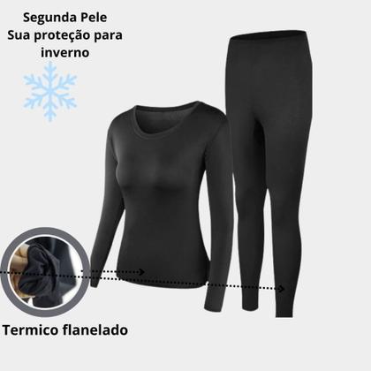 Imagem de Kit Calça Blusa Térmica Inverno Frio Intenso Feminino Forrada Tamanho Único