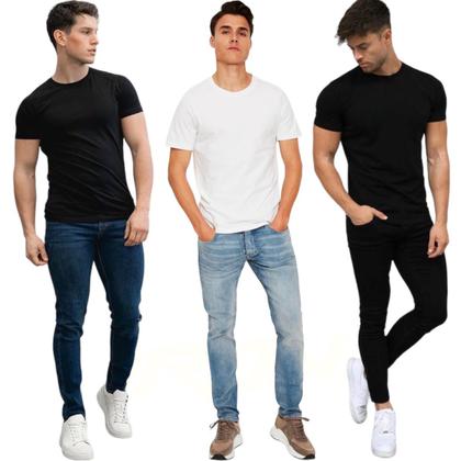 Imagem de Kit Calça Jeans Skinny + Camiseta Manga Curta Algodão Masculina 466