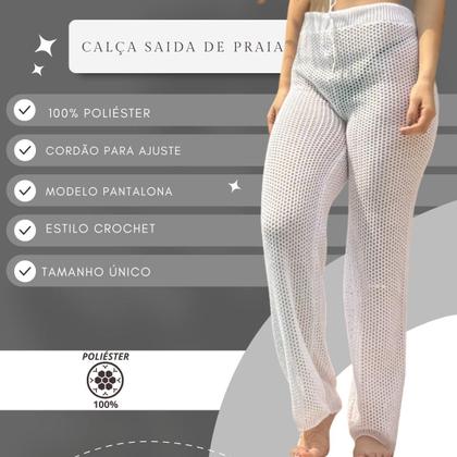 Imagem de Kit Calça Pantalona Tricot Feminina com Bolsa Sacola de Praia Crochê