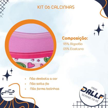 Imagem de Kit Calcinha Tanga Infantil 06 Unidades Cotton Algodao Dallf