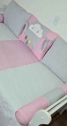 Imagem de Kit Cama Babá Bicama 6 Pçs Quarto Chuva Benção Chevron Nuvem Rosa
