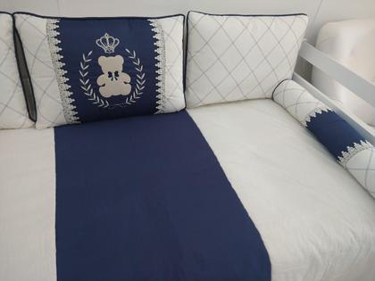 Imagem de Kit Cama Babá Bicama 6 Pçs Quarto Ursa Tedy Azul Marinho com Palha