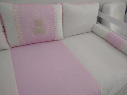 Imagem de Kit Cama Babá Bicama 6 Pçs Quarto Ursa Tedy Rosa com Palha