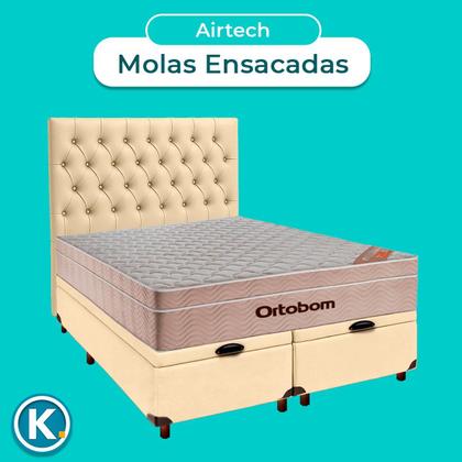 Imagem de Kit Cama Box Bau + Cabeceira + Colchão Casal Molas Ensacadas - Airtech - Ortobom