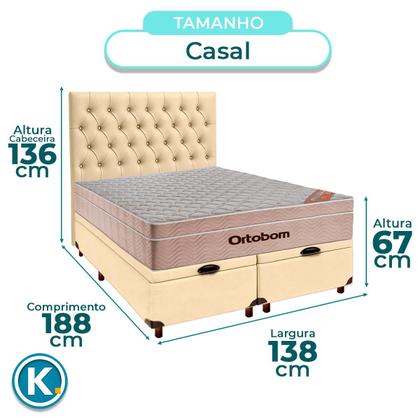 Imagem de Kit Cama Box Bau + Cabeceira + Colchão Casal Molas Ensacadas - Airtech - Ortobom