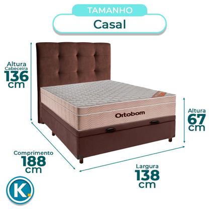 Imagem de Kit Cama Box Bau + Cabeceira + Colchão Casal Molas Ensacadas - Airtech - Ortobom