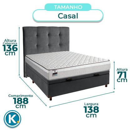 Imagem de Kit Cama Box Bau + Cabeceira + Colchão Casal Molas Ensacadas - Hanover - Inducol