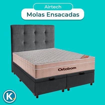 Imagem de Kit Cama Box Bau + Cabeceira + Colchão Queen Molas Ensacadas - Airtech - Ortobom