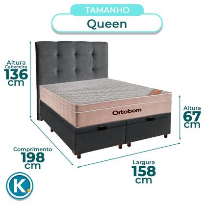 Imagem de Kit Cama Box Bau + Cabeceira + Colchão Queen Molas Ensacadas - Airtech - Ortobom