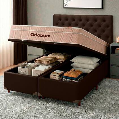 Imagem de Kit Cama Box Bau + Cabeceira + Colchão Queen Molas Ensacadas - Airtech - Ortobom