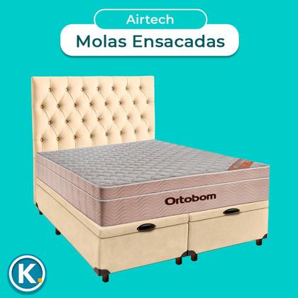 Imagem de Kit Cama Box Bau + Cabeceira + Colchão Queen Molas Ensacadas - Airtech - Ortobom
