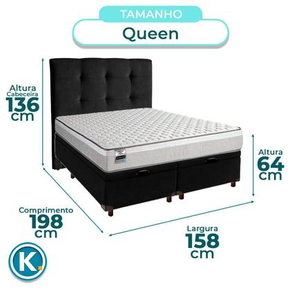 Imagem de Kit Cama Box Bau + Cabeceira + Colchão Queen Molas Ensacadas - Hanover - Inducol