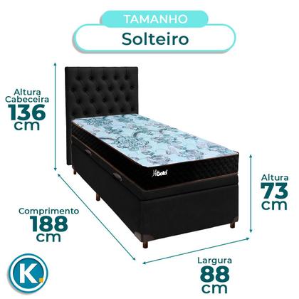 Imagem de Kit Cama Box Bau + Cabeceira + Colchão Solteiro Molas Ensacadas - Life Gold - Paropas