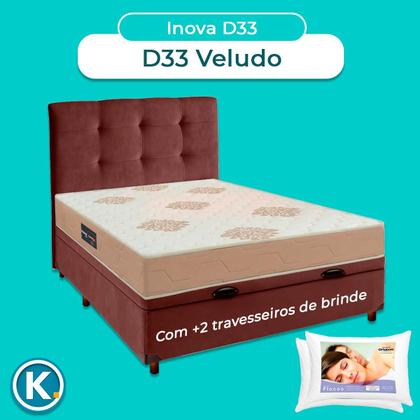 Imagem de Kit Cama Box Bau + Cabeceira e Colchão Casal D33 + 2 Travesseiros Ortobom