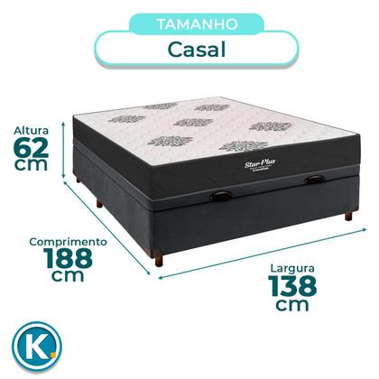Imagem de Kit Cama Box Bau + Colchão Casal Molas Ensacadas Star Plus + 2 Travesseiros Ortobom