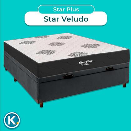 Imagem de Kit Cama Box Bau + Colchão Casal Molas Ensacadas Star Plus + 2 Travesseiros Ortobom